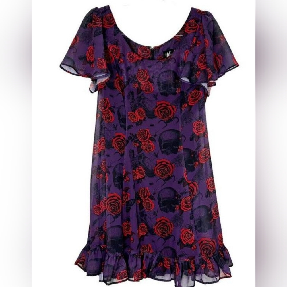 Hell Bunny Purple Rose and Skull Dress